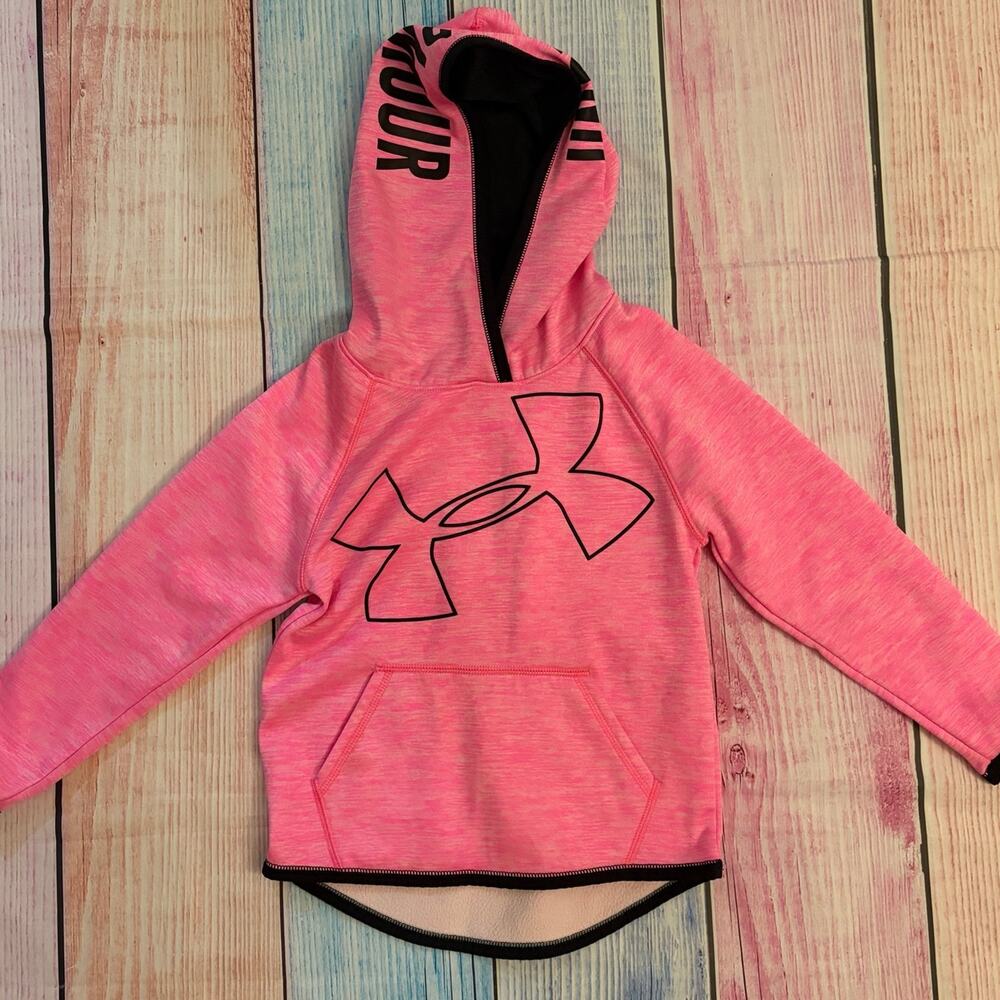 Under Armour Girls Youth XS Pink Hooded Sweatshirt Long Sleeve EUC